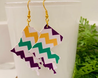 Louisiana Earrings, Louisiana Shaped Earrings, Mardi Gras Earrings, Louisiana Faux Leather Earrings, Louisiana Jewelry, Louisiana Gift