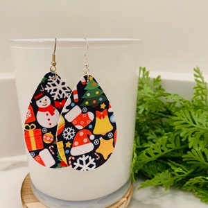 Tacky Christmas Sweater Earrings, Ugly Christmas Sweater Earrings, Christmas Earrings, Christmas Faux Leather Earrings, Christmas Accessory
