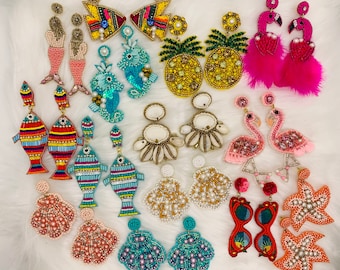 Beaded Summer Earrings, Beach Earrings, Flamingo Earrings, Fish Earrings, Pineapple Earrings, Mermaid Earrings, Starfish Earrings