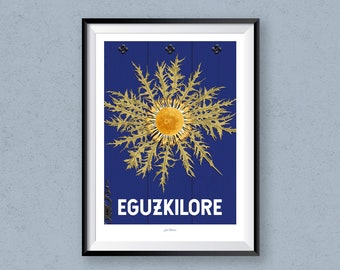 EGUZKILORE poster / The flower-sun / Basque Country / Vintage poster / Wall art / Art Print / Deco / Travel poster