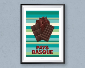 Affiche food PAYS BASQUE, le chocolat / Poster vintage / Art mural print / Déco cuisine