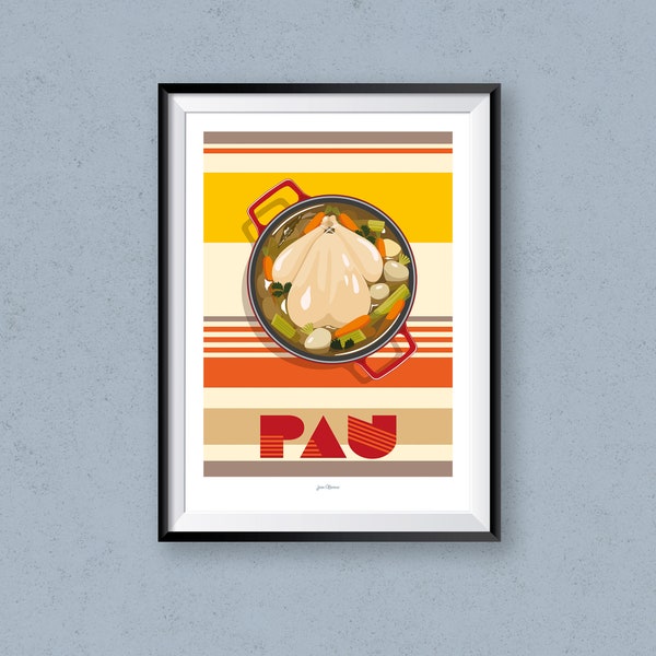 Affiche food PAU, la poule au pot/ Poster vintage / Art mural / Art print / Déco cuisine