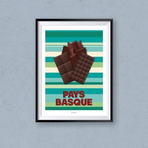 Basque Country food poster, chocolate / Vintage poster / Print wall art / Kitchen decoration