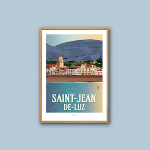 Cartel de San Juan de Luz / Cartel vintage / Arte de pared / Impresión de arte / Deco / Puesta de sol / País Vasco / cartel de viaje