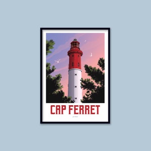 Cap Ferret poster / Arcachon Bay / Vintage poster / Wall art / Art Print / Deco / Lighthouse landscape / Sunset / travel poster