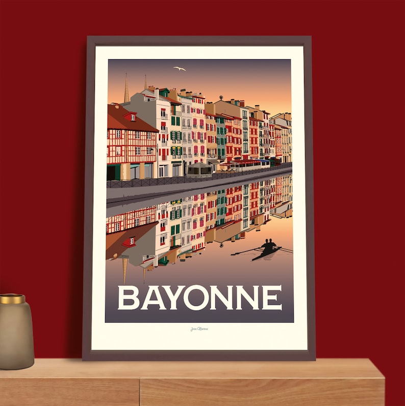 Affiche Bayonne / Poster vintage / Art mural / Art print / Deco / Sunset / Pays Basque / travel poster image 3