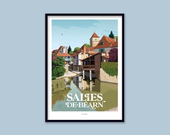 Poster Salies-de-Béarn / Pyrenäen / Vintage-Poster / Wandkunst / Kunstdruck / Deko / Reiseposter