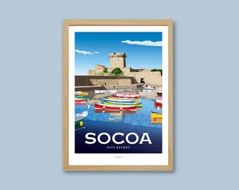 Socoa-Plakat / Vintage-Plakat / Wandkunst / Kunstdruck / Deko / Baskenland / Reiseplakat