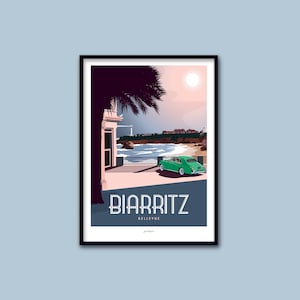 Affiche  Biarritz  / Pays Basque / Poster vintage / Art mural / Art print / Deco / Voiture ancienne / travel poster