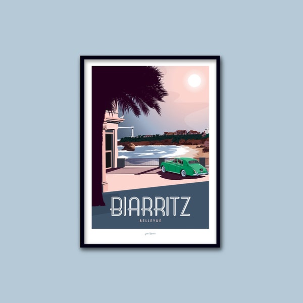 Biarritz poster / Basque Country / Vintage poster / Wall art / Art print / Deco / Vintage car / travel poster