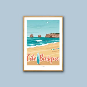 Basque Coast Poster - Hendaye / Basque Country / Vintage Poster / Wall Art / Art Print / Deco / Ocean Landscape / Surf / travel poster