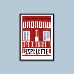 Espelette poster / Basque Country / Vintage poster / Wall art / Art Print / Deco / Espelette peppers / travel poster