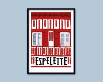 Plakat Espelette / Baskenland / Vintage-Plakat / Wandkunst / Kunstdruck / Deko / Espelette-Paprika / Reiseplakat