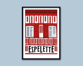 Affiche Espelette / Pays Basque / Poster vintage / Art mural / Art Print / Deco / Piments d'Espelette / travel poster