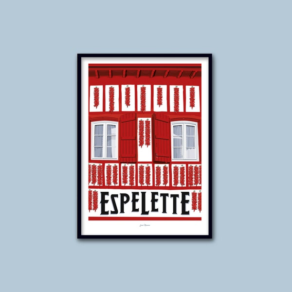 Affiche Espelette / Pays Basque / Poster vintage / Art mural / Art Print / Deco / Piments d'Espelette / travel poster