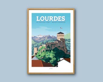 Lourdes-Plakat - Hautes Pyrénées / Vintage-Plakat / Wandkunst / Kunstdruck / Deko / Reiseplakat