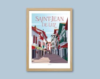 Affiche Saint-Jean-de-Luz  / Pays Basque / Poster vintage / Art mural / Art Print / Deco / Paysage urbain / travel poster