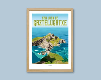 Affiche San Juan de Gaztelugatxe - Pays Basque - Espagne / Poster vintage / Art mural / Art print / Deco / travel poster