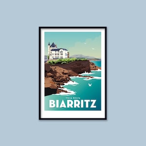 Biarritz poster - Villa Belza - Basque Country / Vintage poster / Wall art / Art print / Ocean landscape / Deco / travel poster