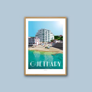 Guéthary poster / Basque Country / Vintage poster / Wall art / Art Print / Deco / Sunset / Port seascape / travel poster