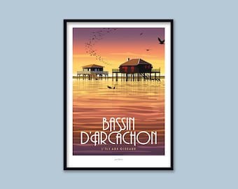 Arcachon Basin Poster / Vintage Poster / Wall Art / Art Print / Deco / Sunset / Ocean Bird Landscape