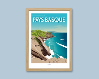 Affiche Pays Basque - La Corniche Basque / Poster vintage / Art mural / Art print / Deco / travel poster