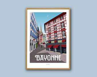 Bayonne-Plakat - Baskenland / Vintage-Plakat / Wandkunst / Kunstdruck / Stadtlandschaft / Deko / Reiseplakat