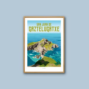 Affiche San Juan de Gaztelugatxe - Pays Basque - Espagne / Poster vintage / Art mural / Art print / Deco / travel poster