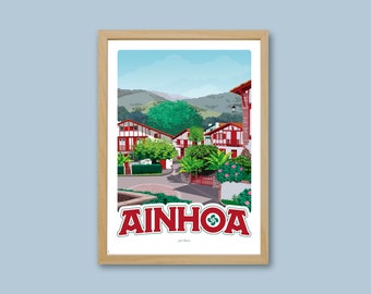Affiche  Ainhoa - Pays Basque / Poster vintage / Art mural / Art print / Deco / travel poster