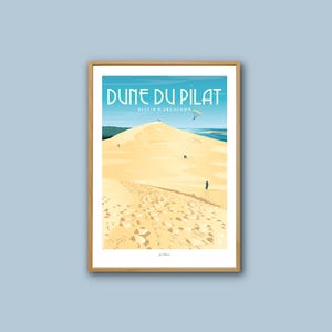 Cartel de Dune du Pilat / Cuenca de Arcachon / Cartel vintage / Arte de pared / Impresión de arte / Deco / Paisaje oceánico / cartel de viaje