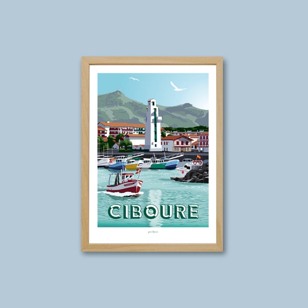 Affiche  Ciboure / Poster vintage / Art mural / Art Print / Deco / Paysage marin / Pays Basque / travel poster