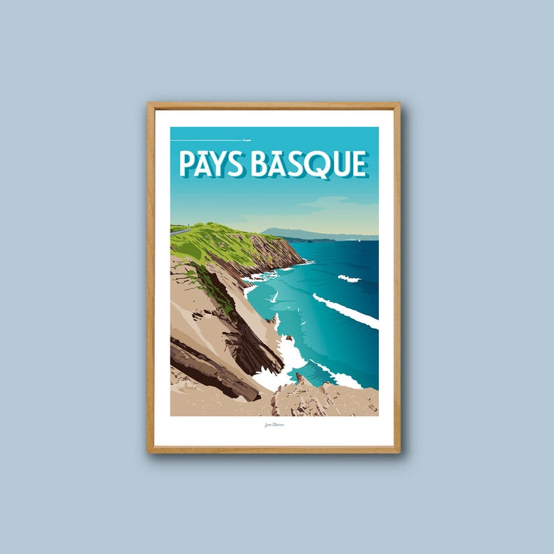 Basque Country Text Basque Country Poster - La Corniche Basque / Vintage Poster / Wall Art ...