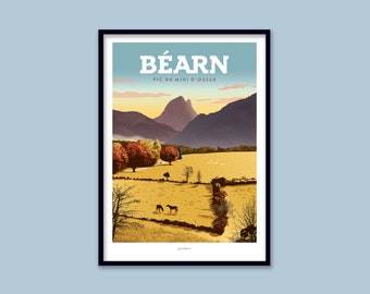 Affiche  Béarn - Pic du Midi d'Ossau / Pyrénées / Deco / Art mural / Art print / travel poster