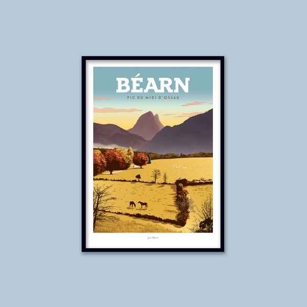 Affiche  Béarn - Pic du Midi d'Ossau / Pyrénées / Deco / Art mural / Art print / travel poster