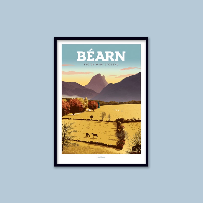 Affiche Béarn Pic du Midi d'Ossau / Pyrénées / Deco / Art mural / Art print / travel poster image 1