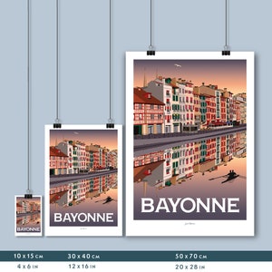 Affiche Bayonne / Poster vintage / Art mural / Art print / Deco / Sunset / Pays Basque / travel poster image 5