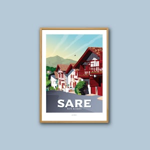 Affiche Sare / Poster vintage / Art mural / Art Print / Deco / Sunset / Paysage montagne / Pays Basque / travel poster
