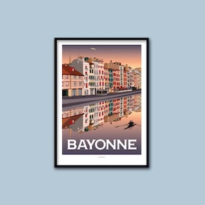 Affiche  Bayonne / Poster vintage / Art mural / Art print / Deco / Sunset / Pays Basque / travel poster