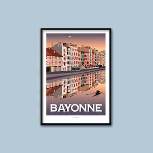 Affiche Bayonne / Poster vintage / Art mural / Art print / Deco / Sunset / Pays Basque / travel poster image 1