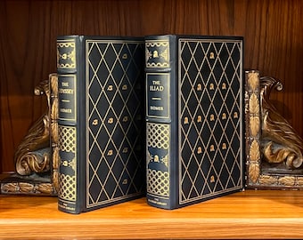 Leather Homer's The Odyssey and The Iliad Set of 2, 1975, Vintage Gilded Full Leather Franklin Library Book Set