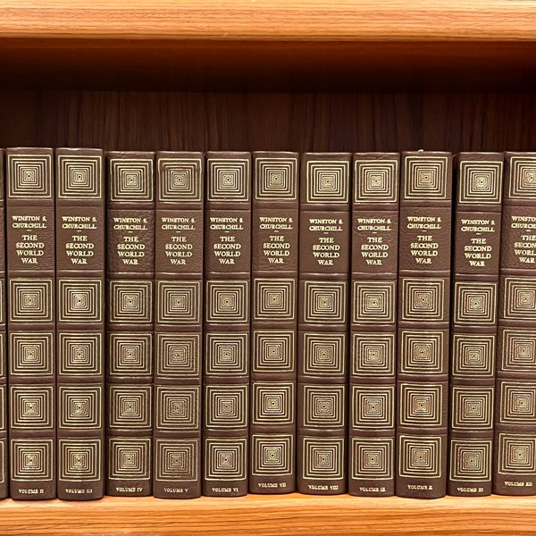 Rare Winston Churchill Leather Books Set “The Second World War” Vintage 1967 Heron Edition 12 Volumes Complete