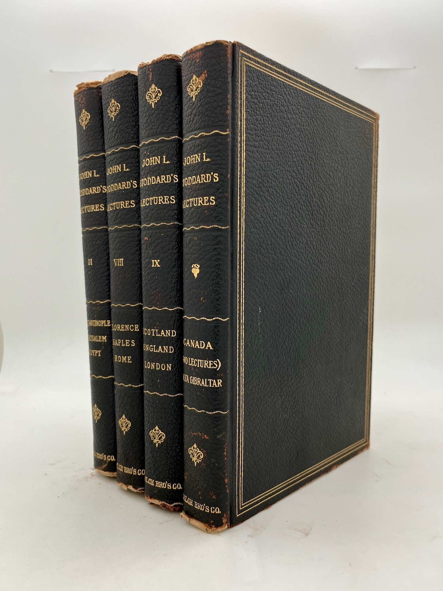Antique Gilded Leather, John Stoddard's Lectures 1897, World Travel Book Collection, Illustrated, Black & Gold