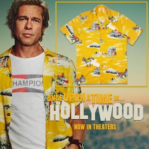Hawaiian Shirt Brad Pitt (Original Genuine 100%) Yellow Style Cliff Booth Once Upon a Time in Hollywood