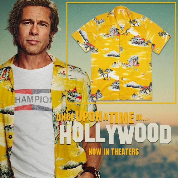 Koszula Hawajska Brad Pitt Oryginalna Oryginalna 100% Żółta Stylowa Cliff  Booth Pewnego razu w Hollywood - Etsy Polska