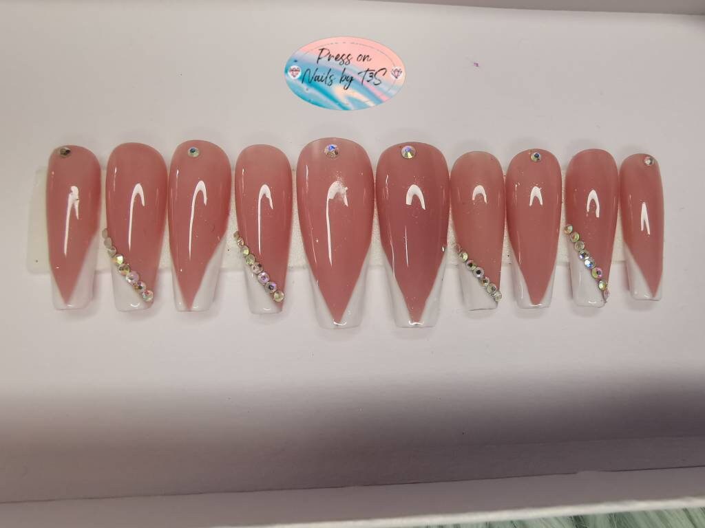 Coffin Nude And White Modern French Nail Art Manicure Press On Etsy