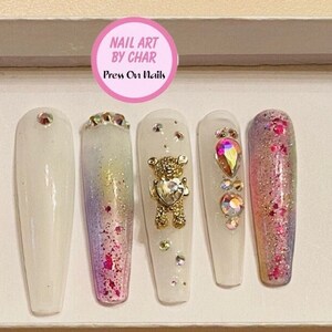 Rainbow Sheer on White Press On Nails! #259