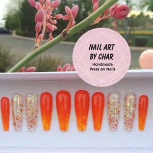 Sunrise Heat Orange And Clear Press On Nails #102