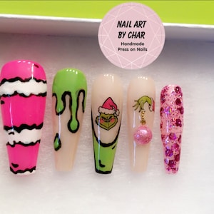 Holiday Grinch Inspired Christmas Theme Press On Nails! #229