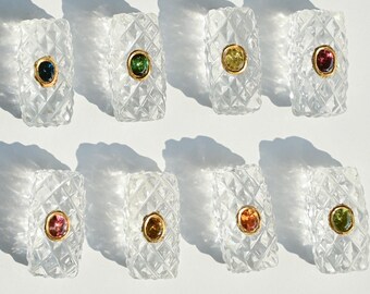 24-karaats massief gouden kristal gesneden kussen cabochon en multi-toermalijn inleg | Natuurlijke edelsteen cabochonhanger | Halloween-sieraden