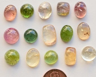 15 stuks multi-toermalijnmix gladde cabochon veel natuurlijke losse edelstenen | Toermalijn voor het maken van sieraden | 14 x 10 x 4 tot 10 x 10 x 6 mm
